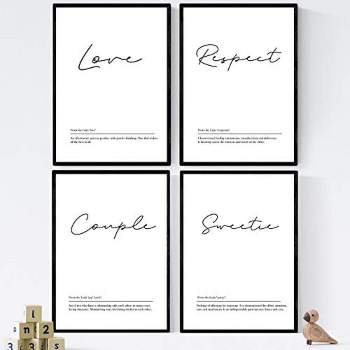 POSTER Set mit 4 Englisch ‚Paare‘ Wörter mit Definitionen A3 Schwarzer Rahmen - Schwarz, Papier (29.7/3cm) - Nacnic