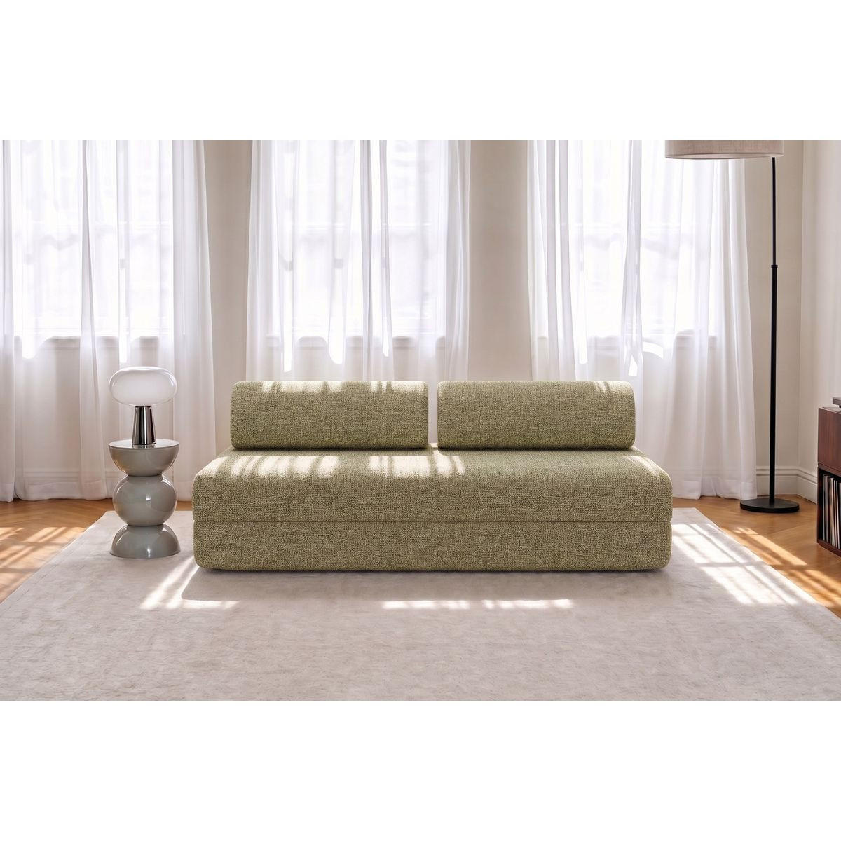 2-3-SITZER-SCHLAFSOFA aus grünem Tweed - Grün, Textil (95/70.5/190cm) - Kimo