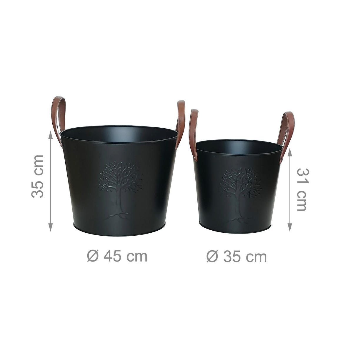 2XKOŠÍK na drevo - čierna, kov/koža (45/35/45cm) - Relaxdays