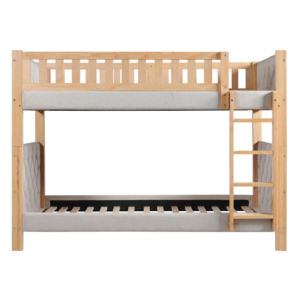 ETAGENBETT 90/200 cm Grau/Natur mit Treppe und weicher Schutzkante - Grau, Holz (90/200cm) - Flora Grace