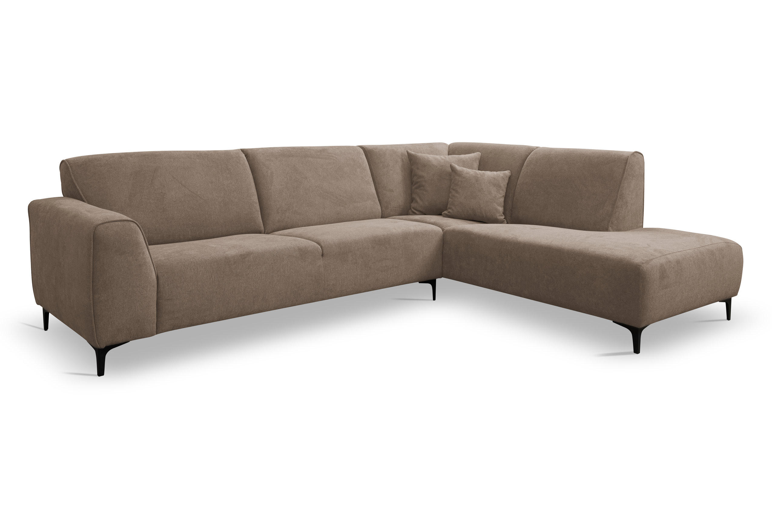 ECKSOFA Mula in L-Form, Coach Farbe: Braun, Velourstoff, Ottomane Rechts - Braun, Textil (274/210cm) - VENASI MÖBEL
