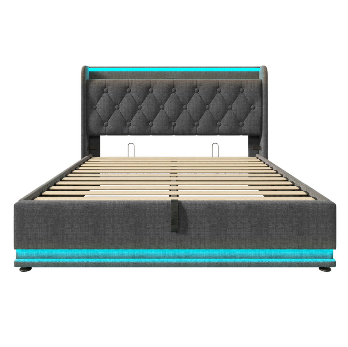 POLSTERBETT mit LED und Stauraum 160x200 cm Leinen Grey - Grau, Metall (160/200cm) - Meubliv