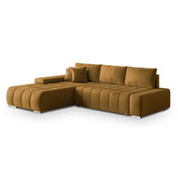 ECKSOFA ALESE L-S Gelb Velours-Stoff mit Schlaffunktion - Gelb, Holz (265/185cm) - MASSENO