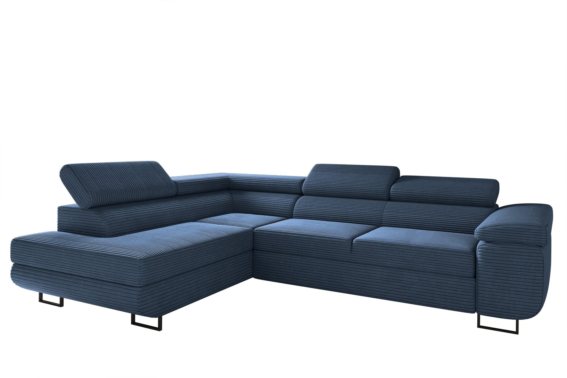 ECKSOFA ATOMIC Mit Schlaffunktion, Stoff Poso, Dunkelblau, Links - Dunkelblau, Holz (203/277cm) - Kaiser Möbel