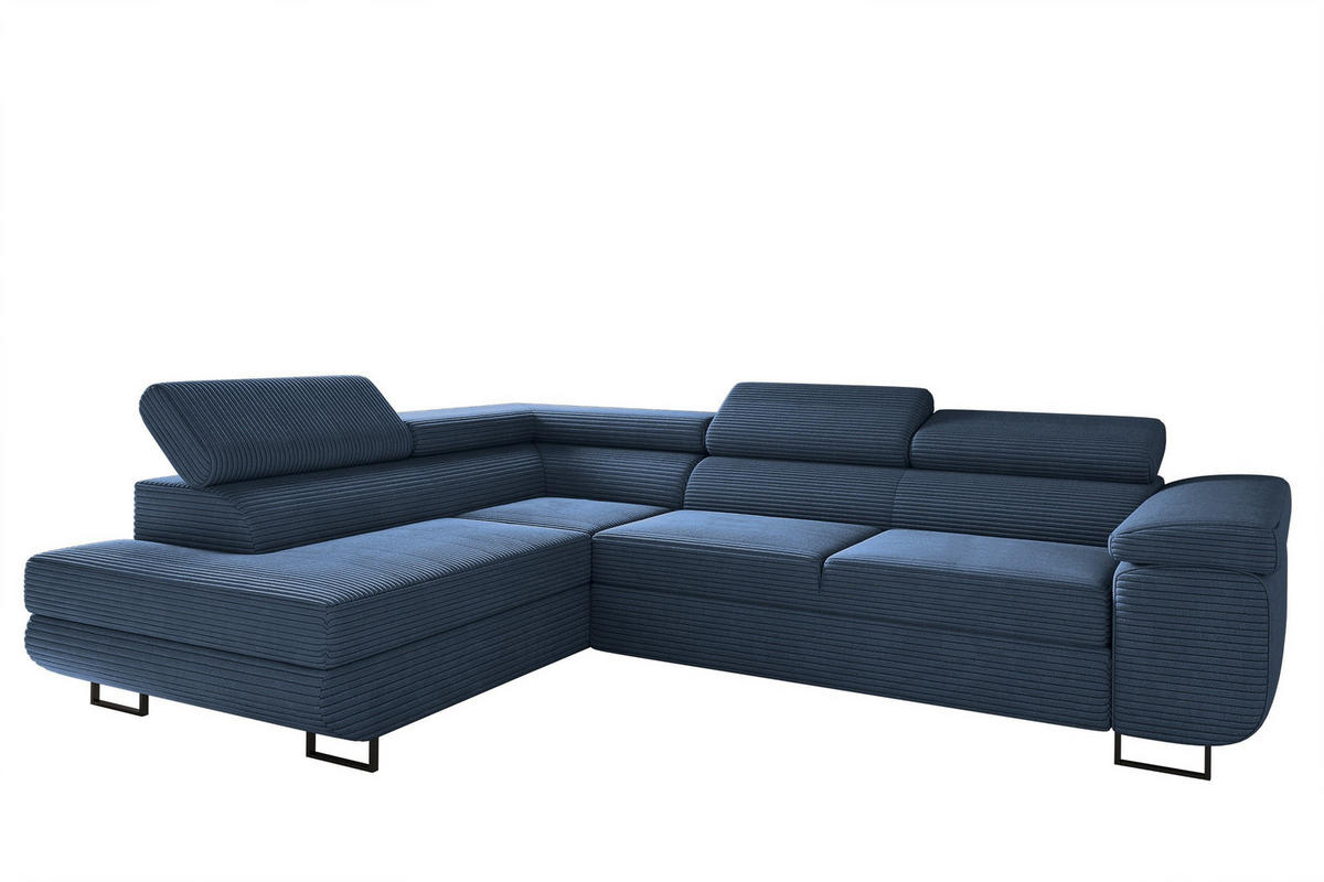 ECKSOFA ATOMIC Mit Schlaffunktion, Stoff Poso, Dunkelblau, Links - Dunkelblau, Holz (203/277cm) - Kaiser Möbel