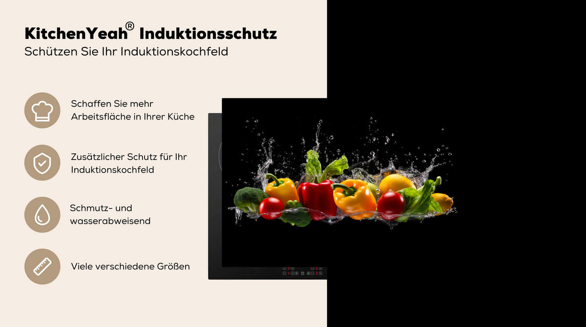 HERDABDECKPLATTE Paprika - Wasser - Gemüse - Schwarz 75x52 cm - Multicolor, Kunststoff (75/0.2/52cm) - MuchoWow