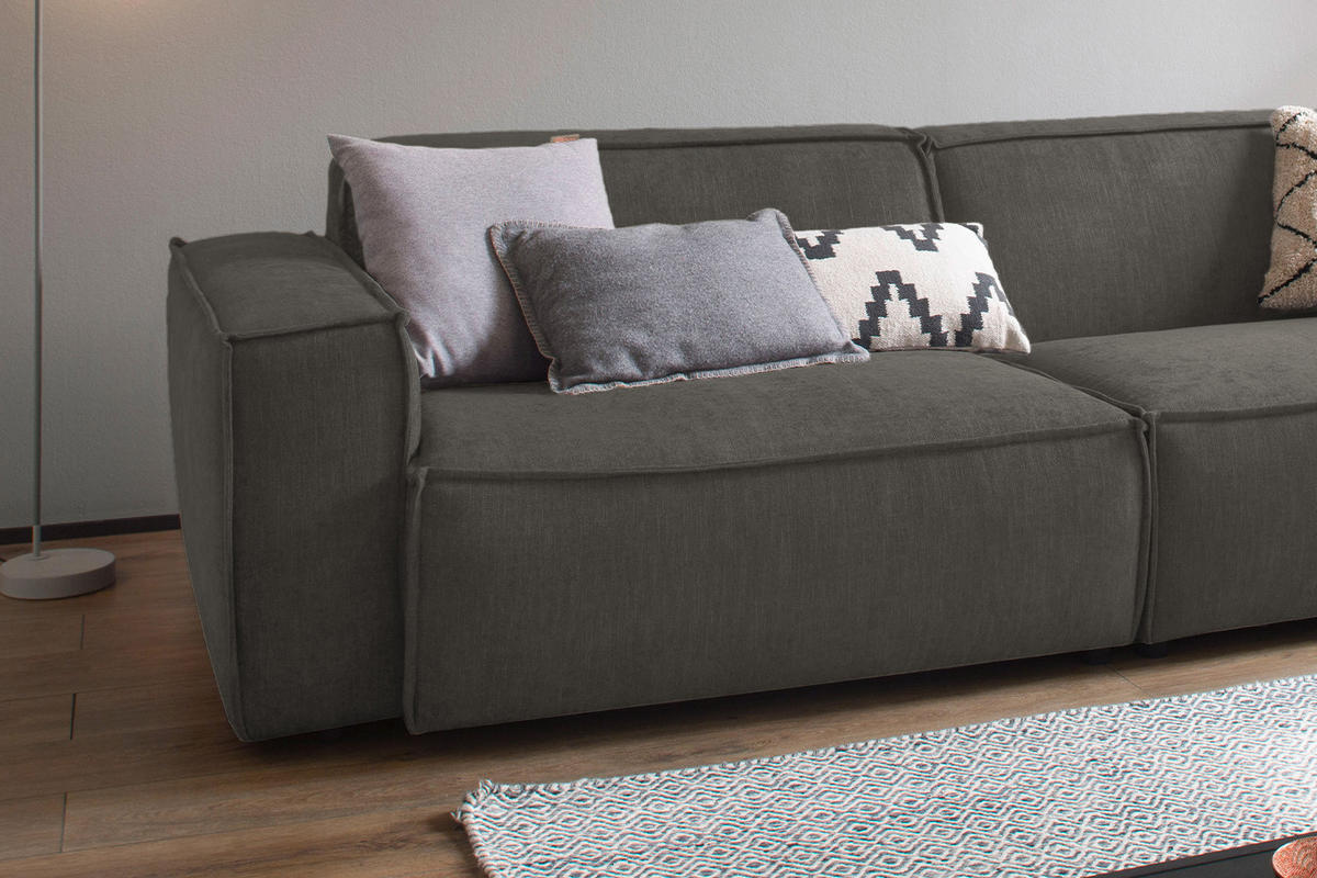 SITZGRUPPE SAMU Grau Webstoff - Schwarz/Grau, Kunststoff/Textil (256/72/106cm) - KAWOLA