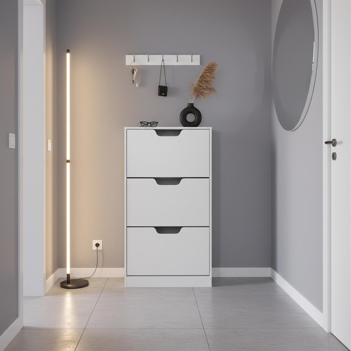 SCHUHSCHRANK - Weiß, Holzwerkstoff/Kunststoff (60/140/24cm) - Relaxdays