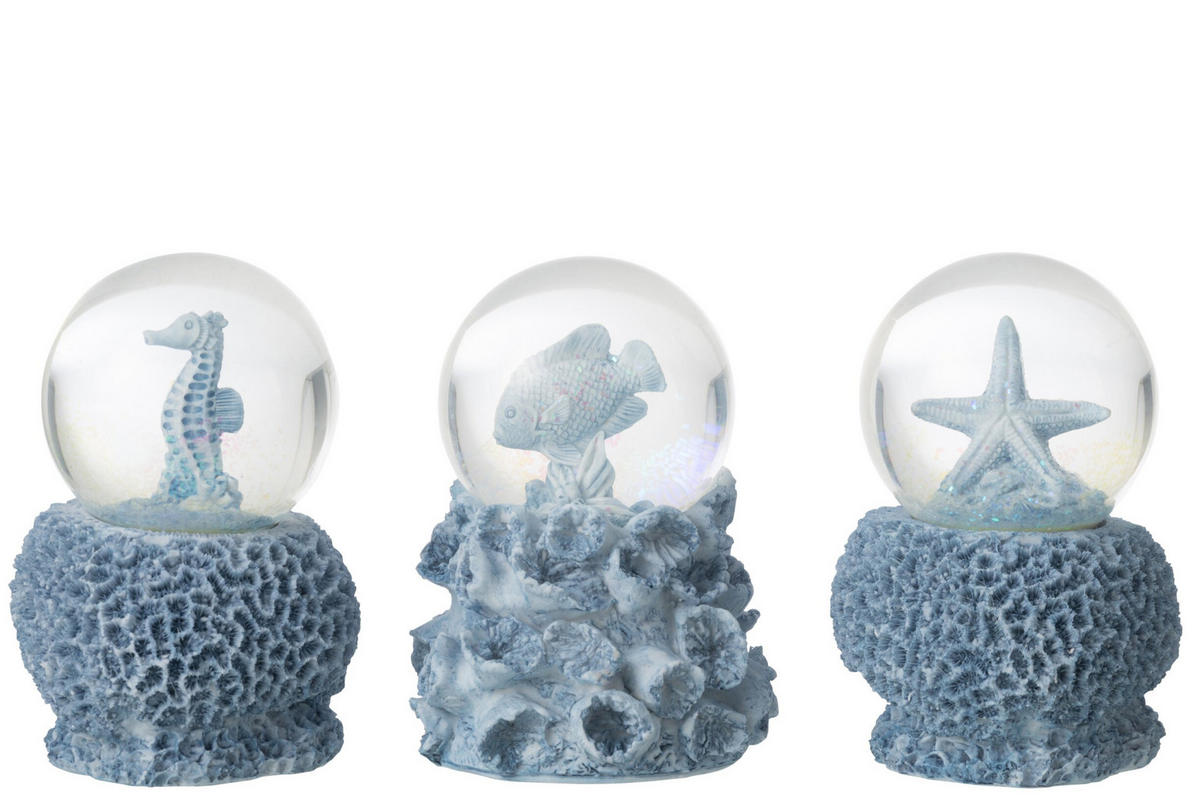 WASSER-GLOBUS MEER (3ER SET) - Blau, Glas/Naturmaterialien (10.5/13/10.5cm) - J-Line