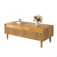 COUCHTISCH 110/50/40 cm aus MDF in Holz mit LED-Beleuchtung und zwei Schubladen - Naturfarben, Holzwerkstoff (110/50/40cm) - OKMYHOME