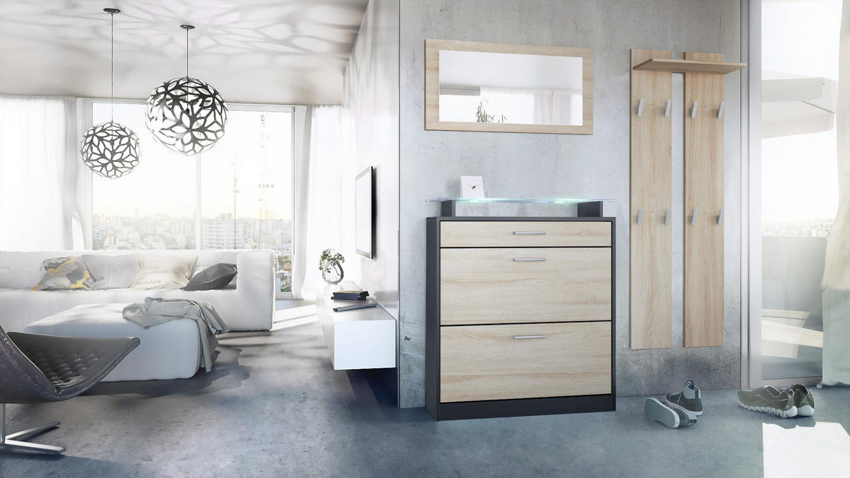 GARDEROBE Loret Front in Eiche sägerau - Eiche San Remo, Holzwerkstoff (180/200/23cm) - Vladon