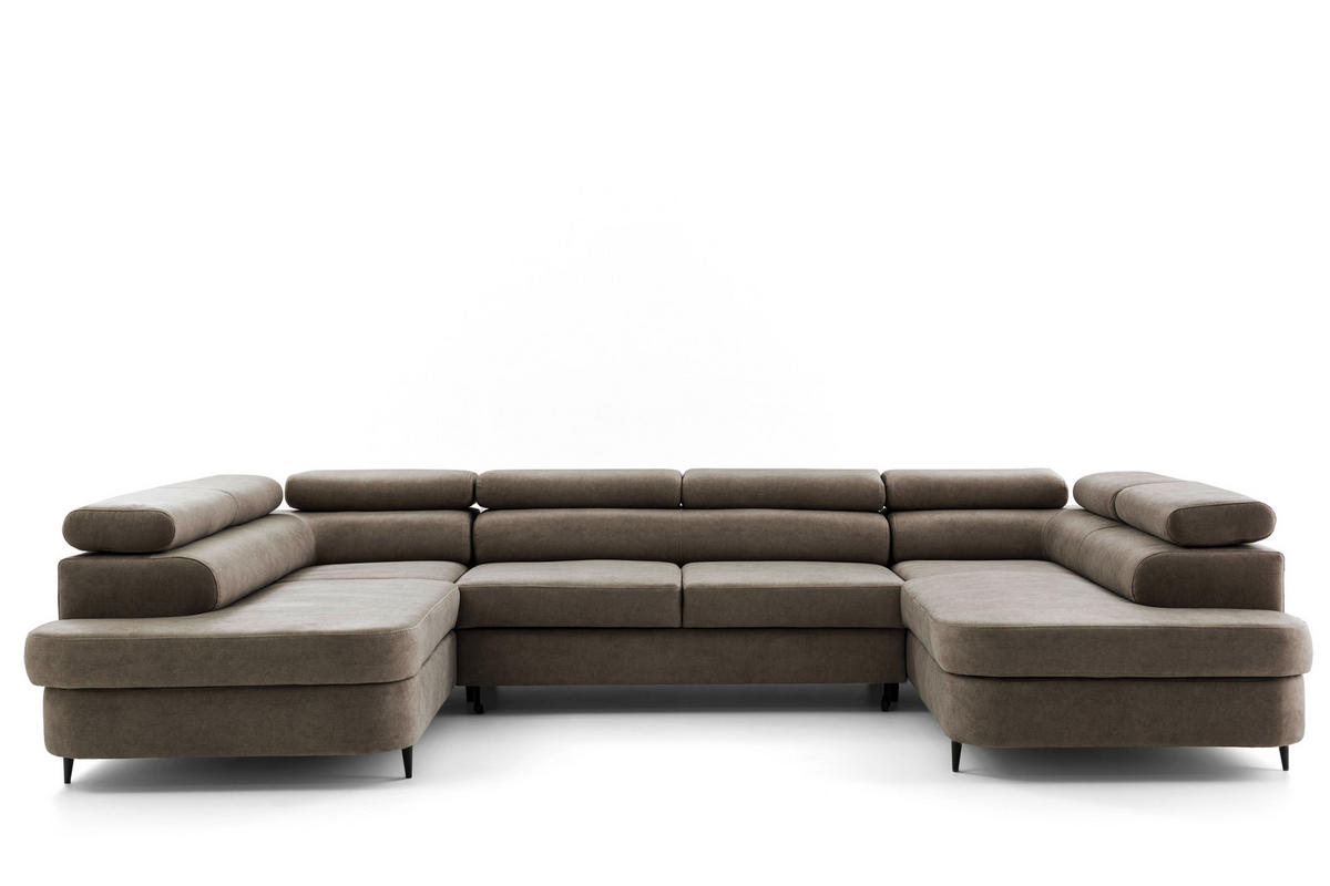 ECKSOFA U-Form PRIAM U2 mit Schlaffunktion 126x270 Velours Beige - Chromfarben/Beige, Holz/Textil (350/91/203cm) - Muffo