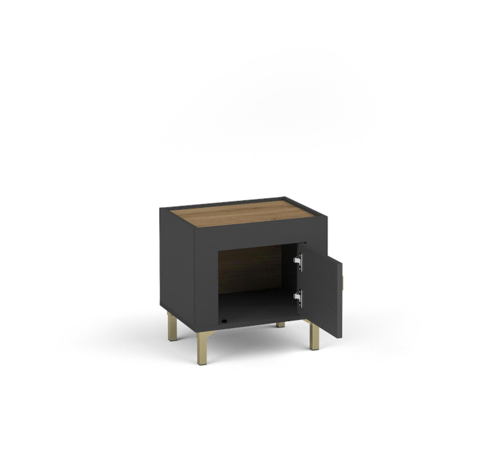 NACHTTISCH Mossa Schwarz, Eintüriger Nachtkommode - Goldfarben/Schwarz, Holzwerkstoff (48/47/36cm) - Bettso