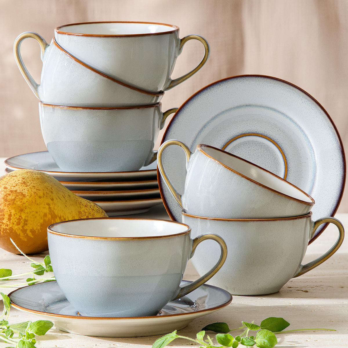 KAFFEESERVICE 6 Personen PORTOFINO 12-tlg - Blaugrau, Keramik (9.5/6.5/9.5cm) - Ritzenhoff Breker