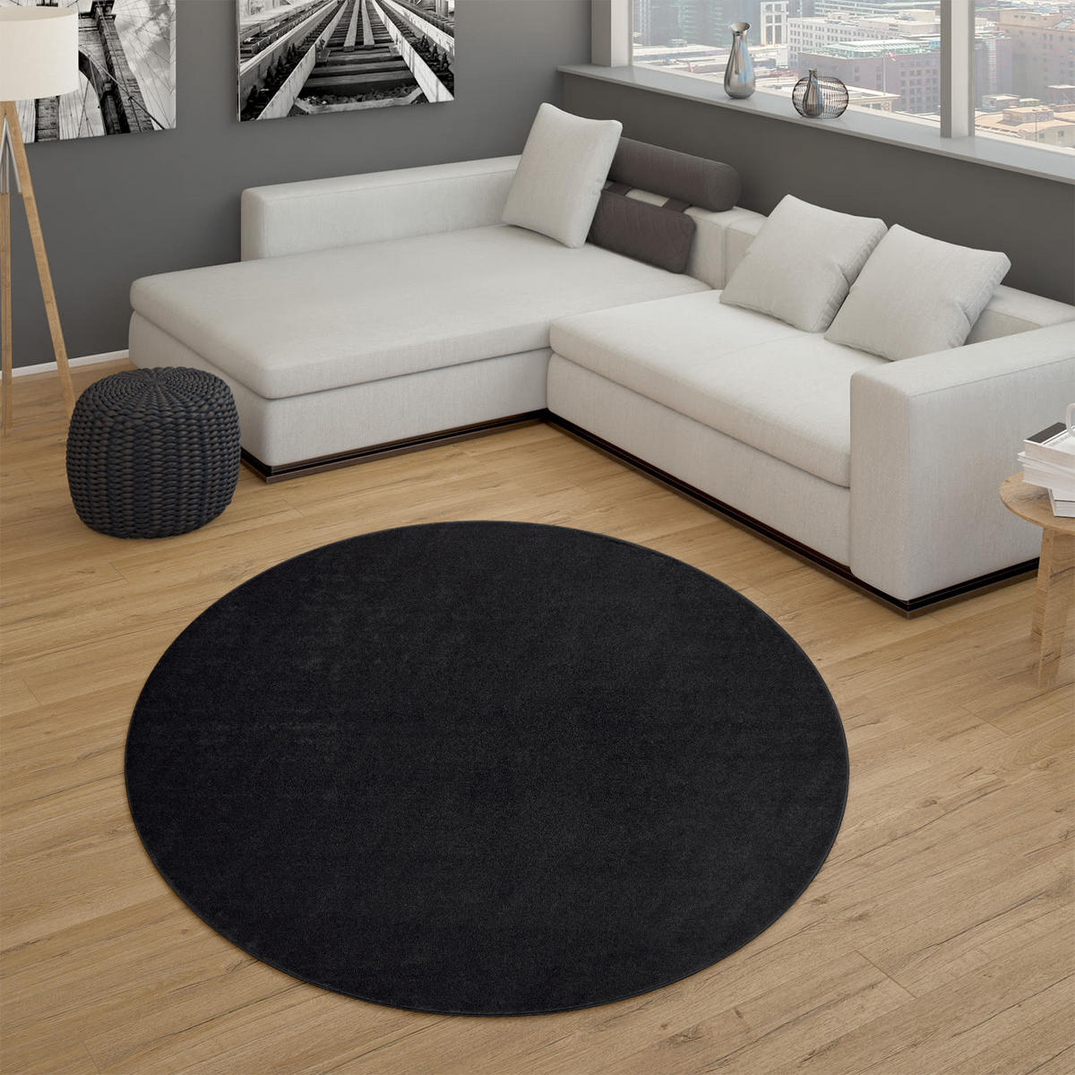 KURZFLORTEPPICH 120/120 cm Porto 890 - Schwarz, Kunststoff (120/120cm) - Paco Home