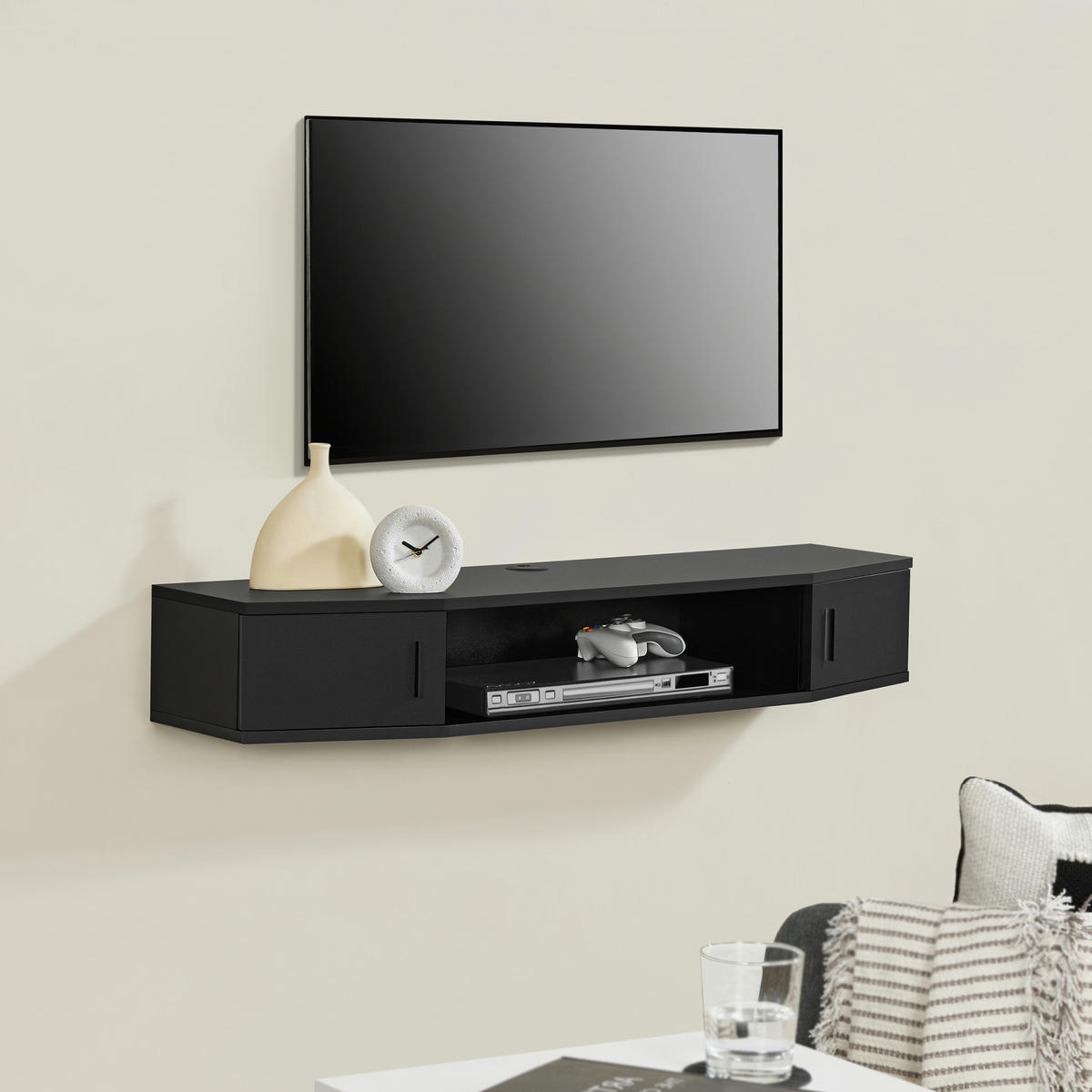 TV-WANDREGAL Tørring - Schwarz, Holzwerkstoff (110/17.5/30cm) - [en.casa]