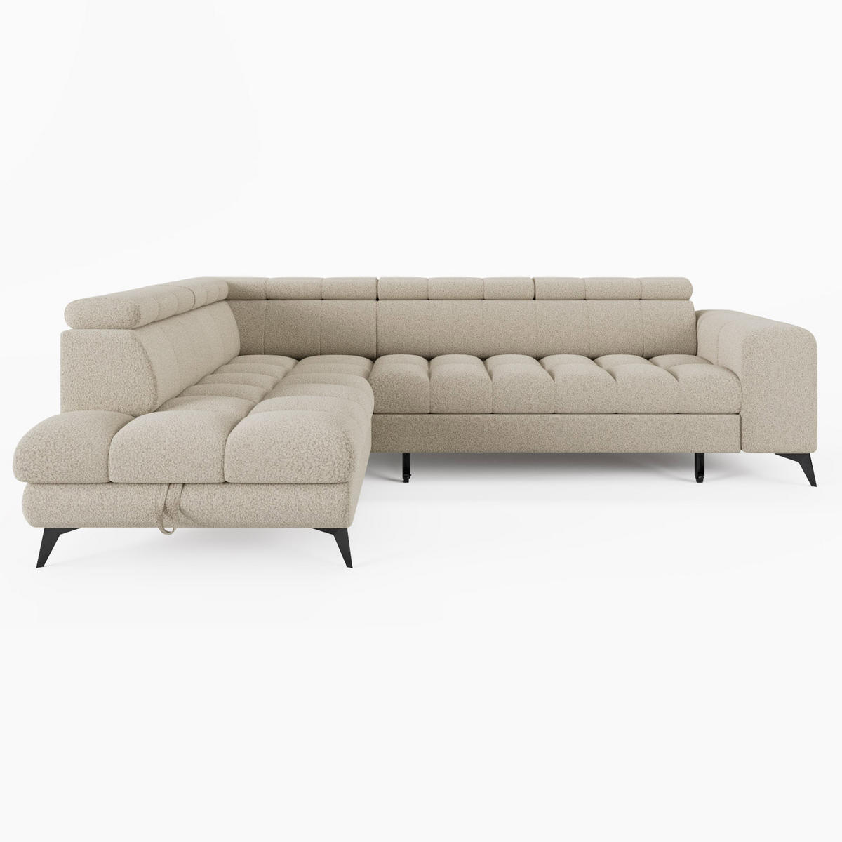 ECKSOFA CANDY CANE Links Grau Bouclé-Stoff mit Schlaffunktion und Bettkasten - Grau, Textil (264/192cm) - Barchello