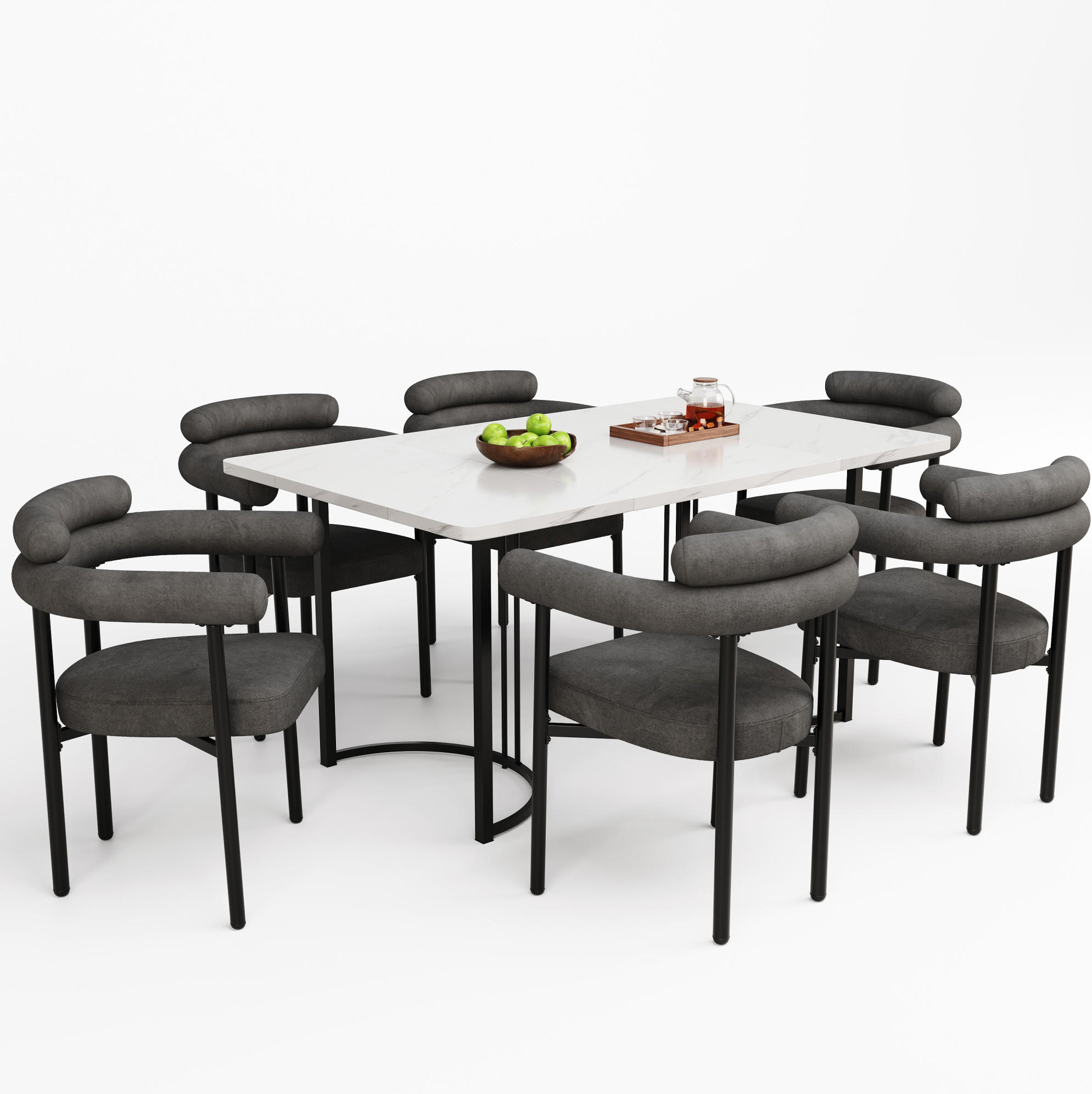 SESSEL ergonomisch ca. 70 x 62 x 84 cm Stoff Dunkelgrau 6er-Set - Dunkelgrau, Metall (62/84/70.1cm) - Meubliv