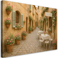 LEINWANDBILD Toskana Italienische Straße Blumen 100x70cm - Beige, Textil (100/70cm) - Feeby