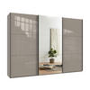 SCHWEBETÜRENSCHRANK 3-türig B300/H216/T65 cm in Sand Grau mit Glasfront und Spiegel inkl. Vollausstattung / 22040 - Sandfarben/Schwarz, Holzwerkstoff/Metall (300/216/65cm) - luma-home