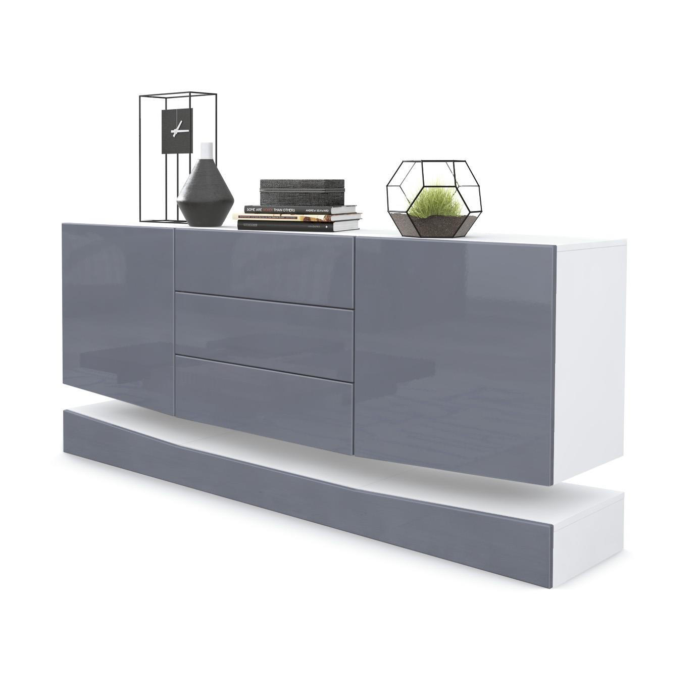 SIDEBOARD City Fronten in Grau Hochglanz - Grau, Holzwerkstoff (178/82/39cm) - Vladon