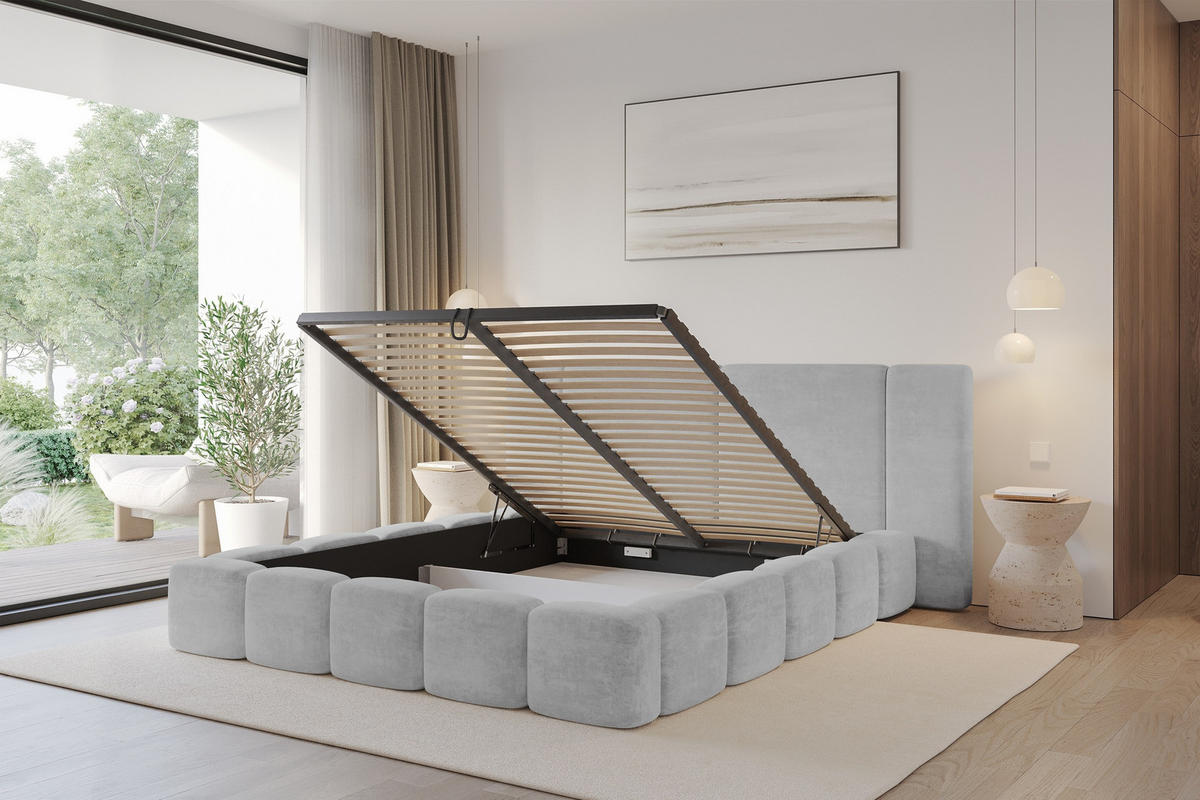 POLSTERBETT mit Bettkasten und Lattenrost, Bett mit Matratze H3/H4 - NILO 140x200 Grau - Hellgrau, Holzwerkstoff/Textil (140/200cm) - ALTDECOR