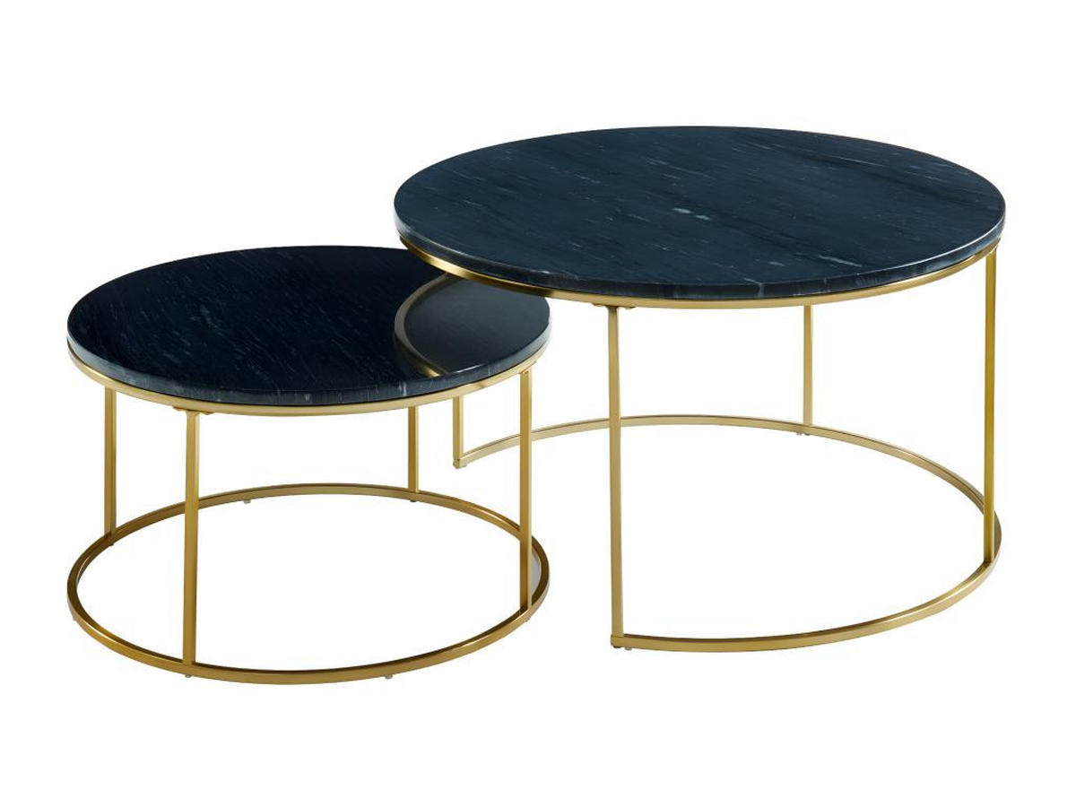 COUCHTISCHE - schwarzer Marmor & goldfarbenes Metall - ANGELA - Schwarz, Stein (80/80/45cm) - Pascal Morabito