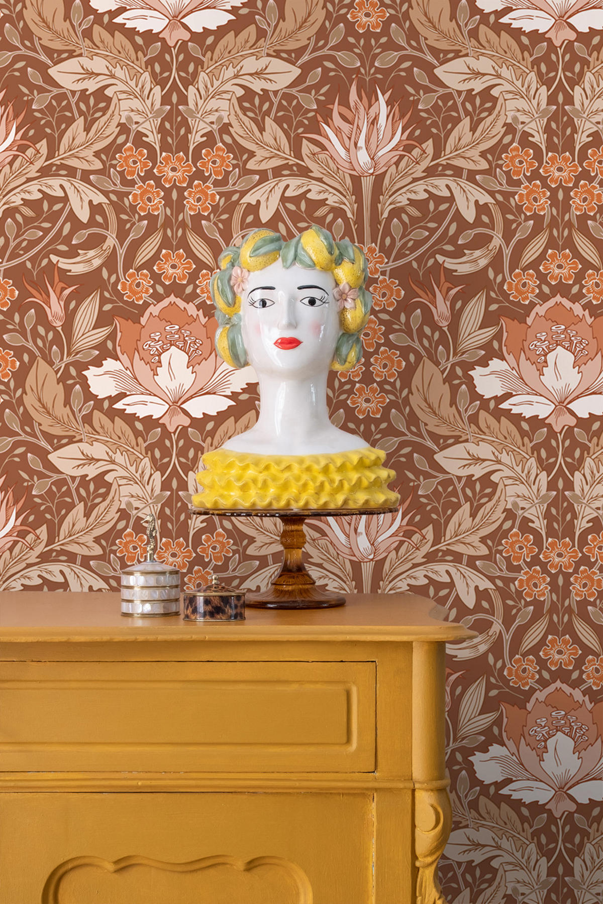 TAPETE Blumenmuster im Jugendstil 50 x 900 cm - Terracotta, Papier (50/900cm) - ESTAhome