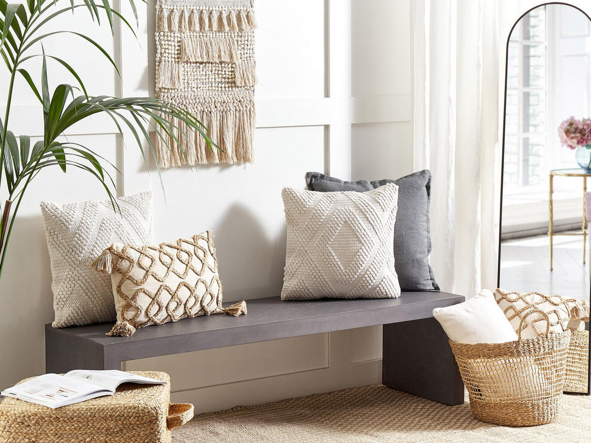 DEKOKISSEN 2er-Set Cremeweiß 45/45 cm Catalpa - Ecru, Naturmaterialen/Textil (45/45cm) - Beliani