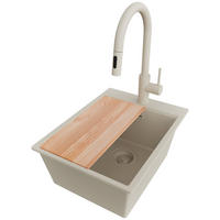 GRANITSPÜLE Oslo, 2-er set Beige 38/50 cm 1 Becken + Küchenarmatur 40/20 cm + Ablauf-Set + Schneidebrett ab 40er Unterschrank - Beige, Kunststoff (38/20/50cm) - Primagran