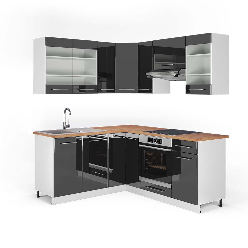 ECKKÜCHE Fame-Line Anthrazit Hochglanz/Weiß 160 x 190 cm, AP Eiche - Anthrazit/Weiß, Holzwerkstoff (190/81.6/60cm) - Vicco