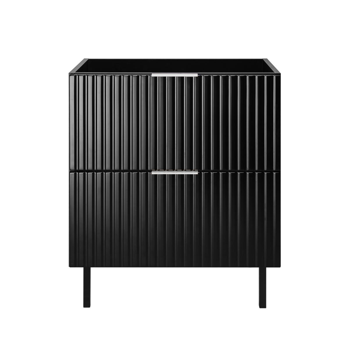 WASCHBECKUNTERSCHRANK, Schwarz, 60 x 77 x 46 cm, silberner Griff, schwarze Beine, ohne Arbeitsplatte - Silberfarben/Schwarz, Holzwerkstoff (60/77/46cm) - 3XE LIVING