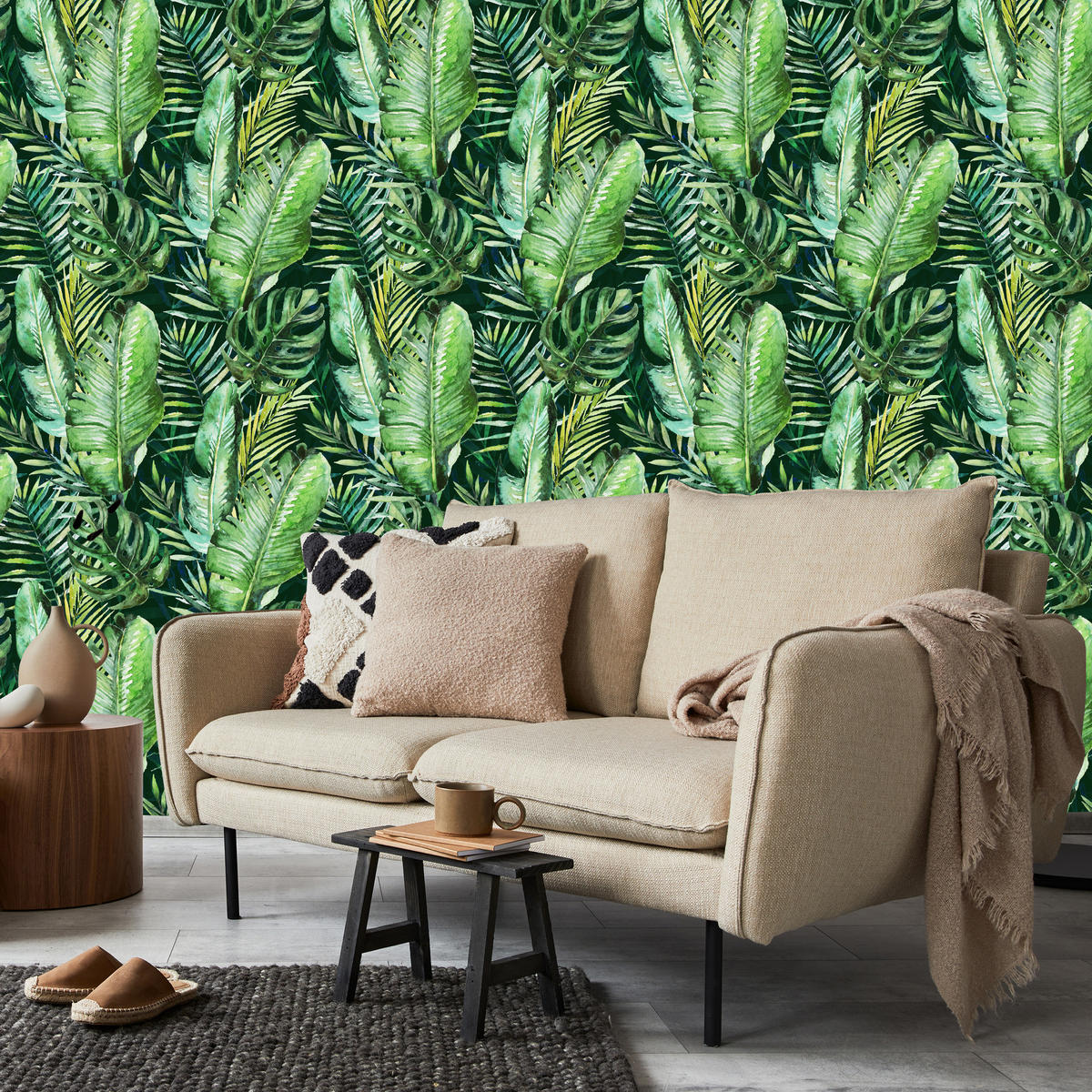 VLIESTAPETE Tropische Palmblätter – Grün – 50x1000 cm - Grün, Papier (50/1000cm) - Muralo