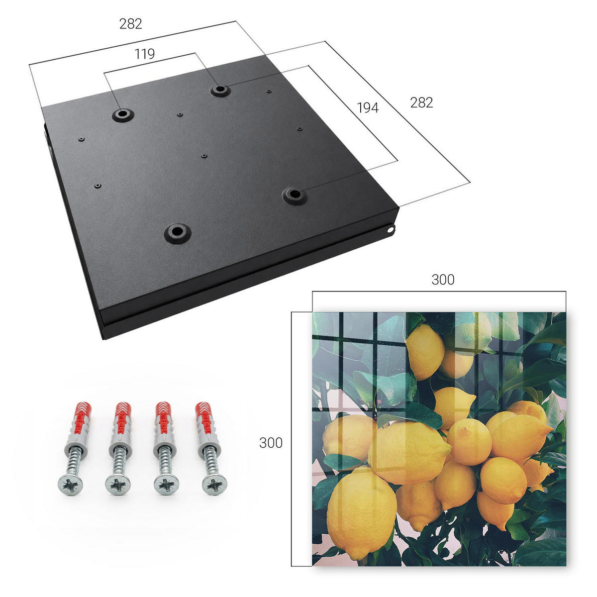 SCHLÜSSELBOX Schwarz 30x30 cm- Türöffnung nach rechts - Grüne Blätter - Grün, Metall (30/30/5cm) - TULUP