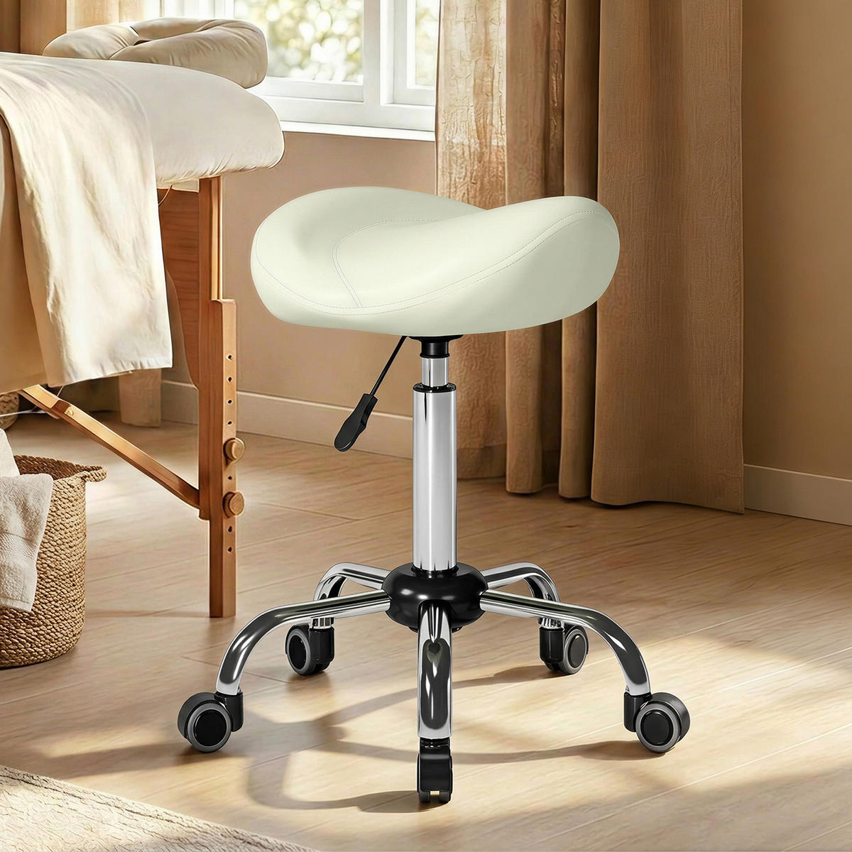ROLLHOCKER Höhenverstellbar Creme 48.0/48.0/71.0 cm - Creme, Kunststoff (48/71/48cm)