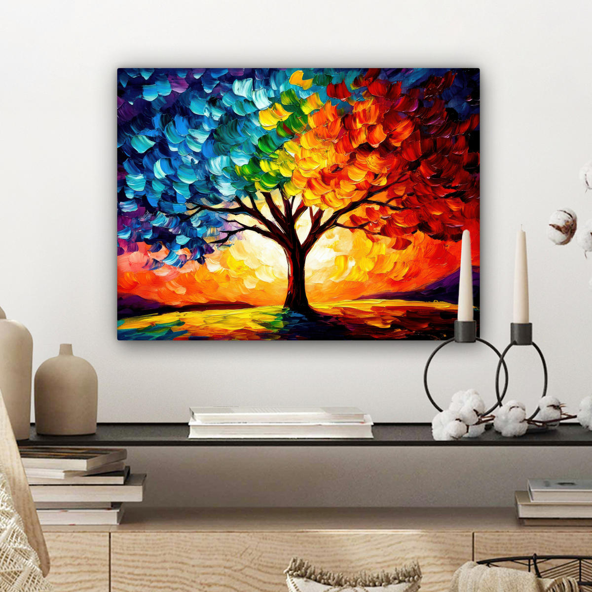 LEINWANDBILD - Baum - Kunst - Natur - Sonnenuntergang - 40x30 - Wanddeko - Multicolor, Textil (40/30cm) - MuchoWow