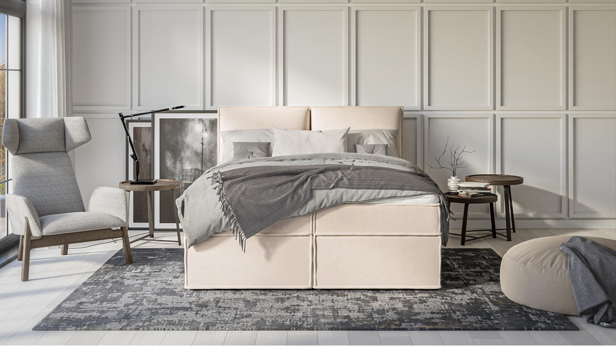 BOXBETT Eclipse 160/200 cm Beige Luxusmicrofaser - Beige/Schwarz, Holz/Kunststoff (160/200cm) - S-Style Möbel