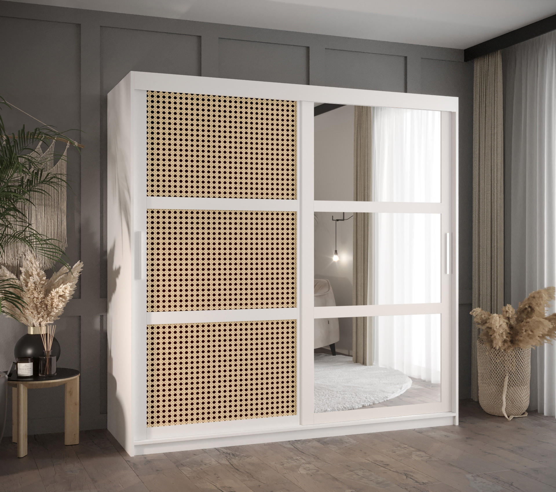 SCHWEBETÜRENSCHRANK 200/180/62 2-türig - Silberfarben/Weiß, Holz/Kunststoff (180/200/62cm) - MÖBEL KRYSPOL