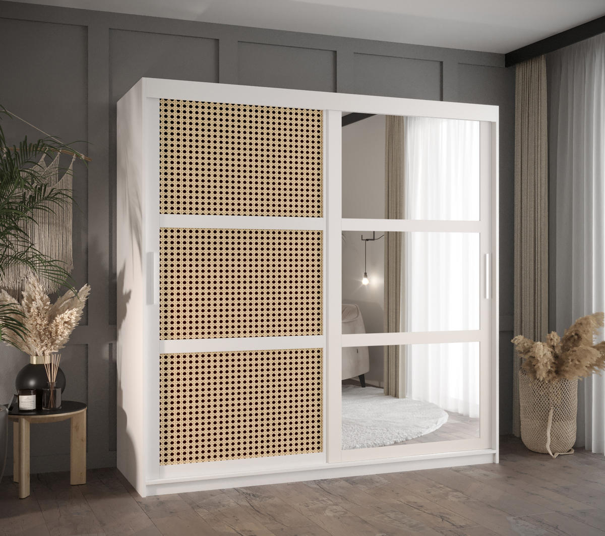 SCHWEBETÜRENSCHRANK 200/180/62 2-türig - Silberfarben/Weiß, Holz/Kunststoff (180/200/62cm) - MÖBEL KRYSPOL