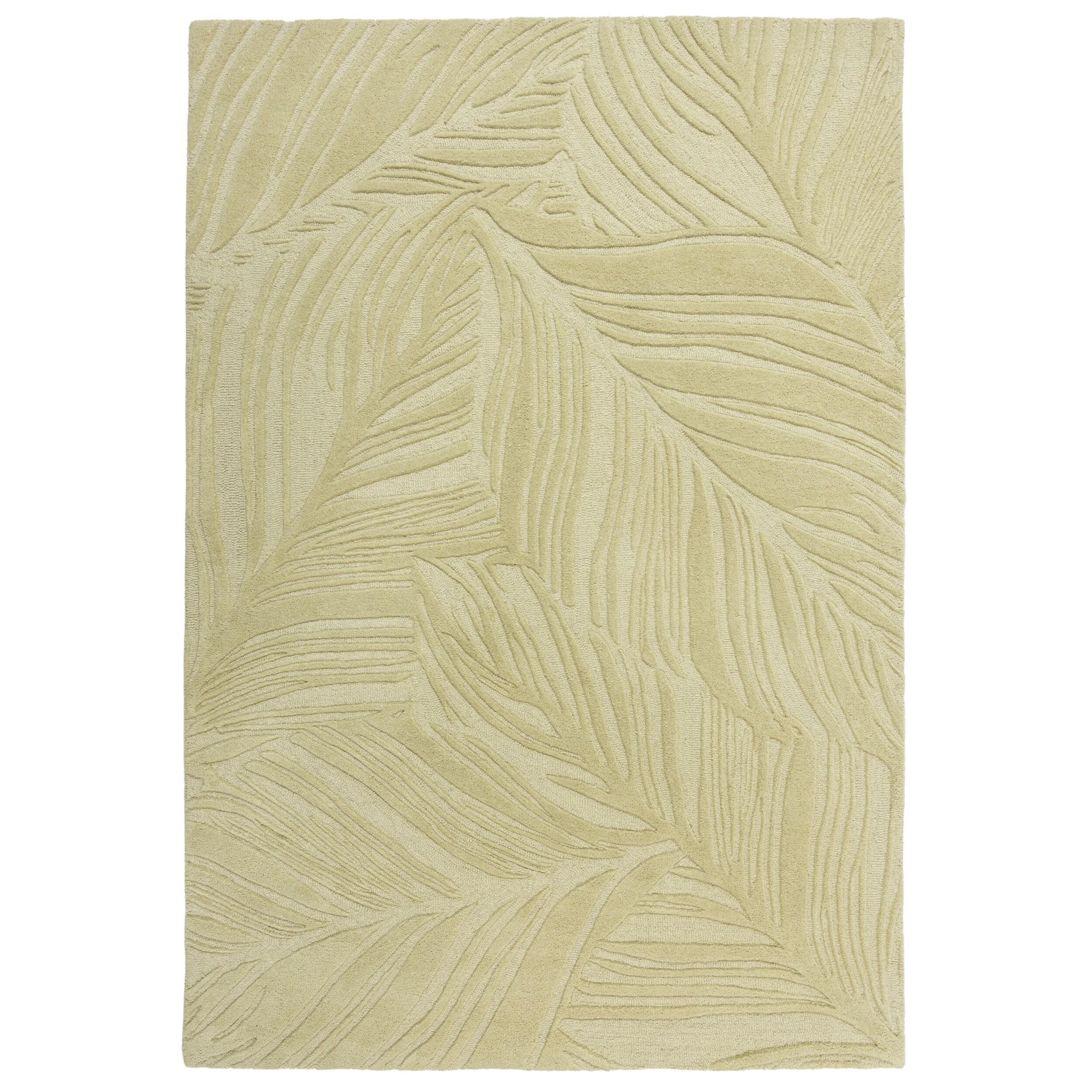WOLLTEPPICH Blatt-Design, handgetuftet LEVEN LEE, Grün-Beige 200x290 cm - Grün, Textil (200/290cm) - KADIMA DESIGN