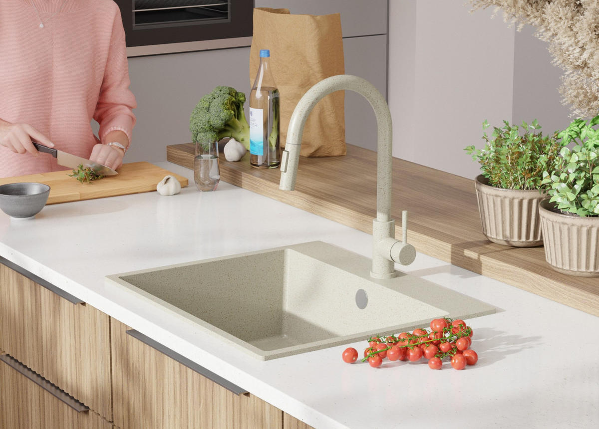 SPÜLBECKEN Riga, 2-er set Beige 58/50 cm 1 Becken + Ablauf-Set ab 60er Unterschrank - Beige, Kunststoff (58/20/50cm) - Primagran