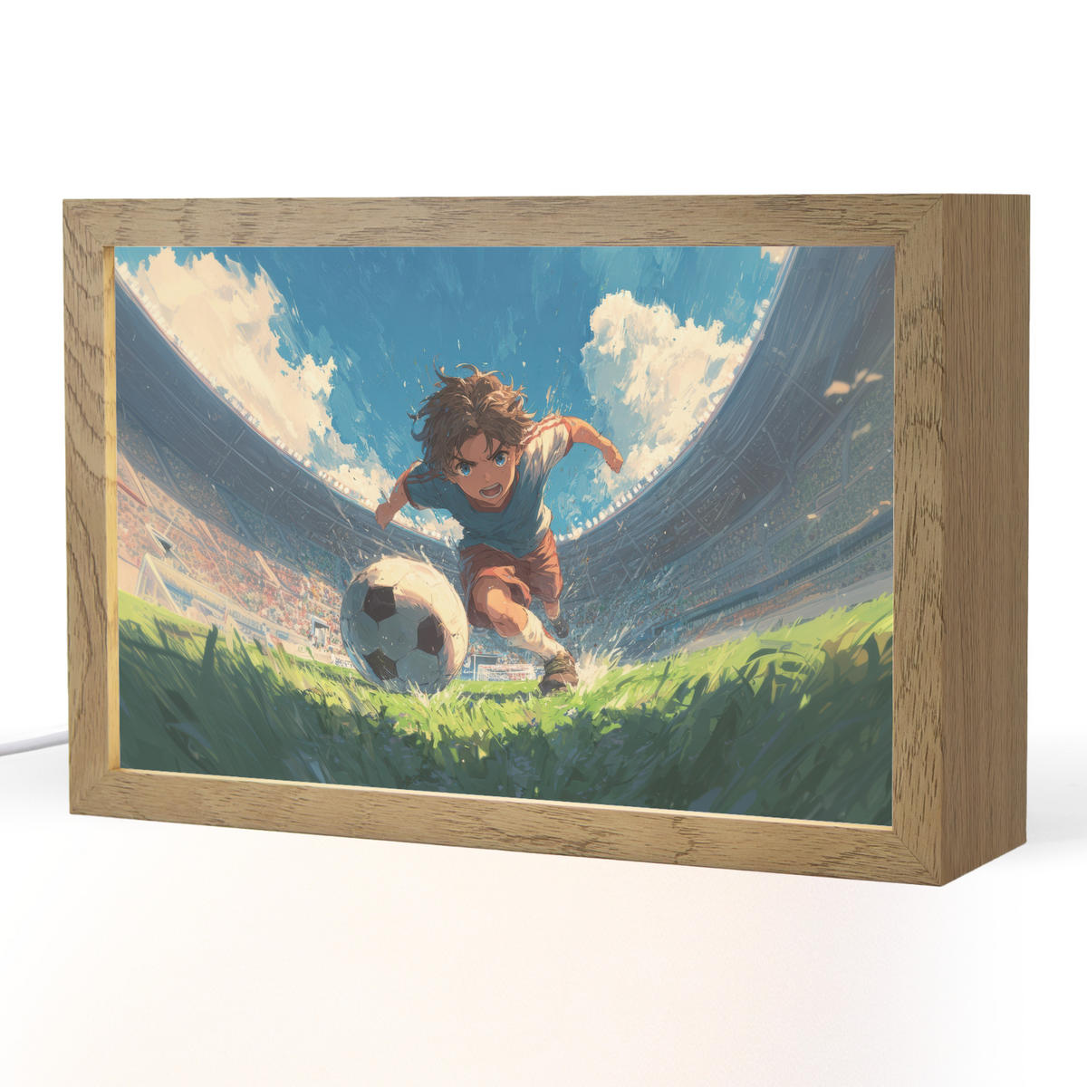 NACHTTISCHLAMPE Stadion - Fußballer - Ball 30x20 cm - Blau, Holzwerkstoff (8/30/20cm)