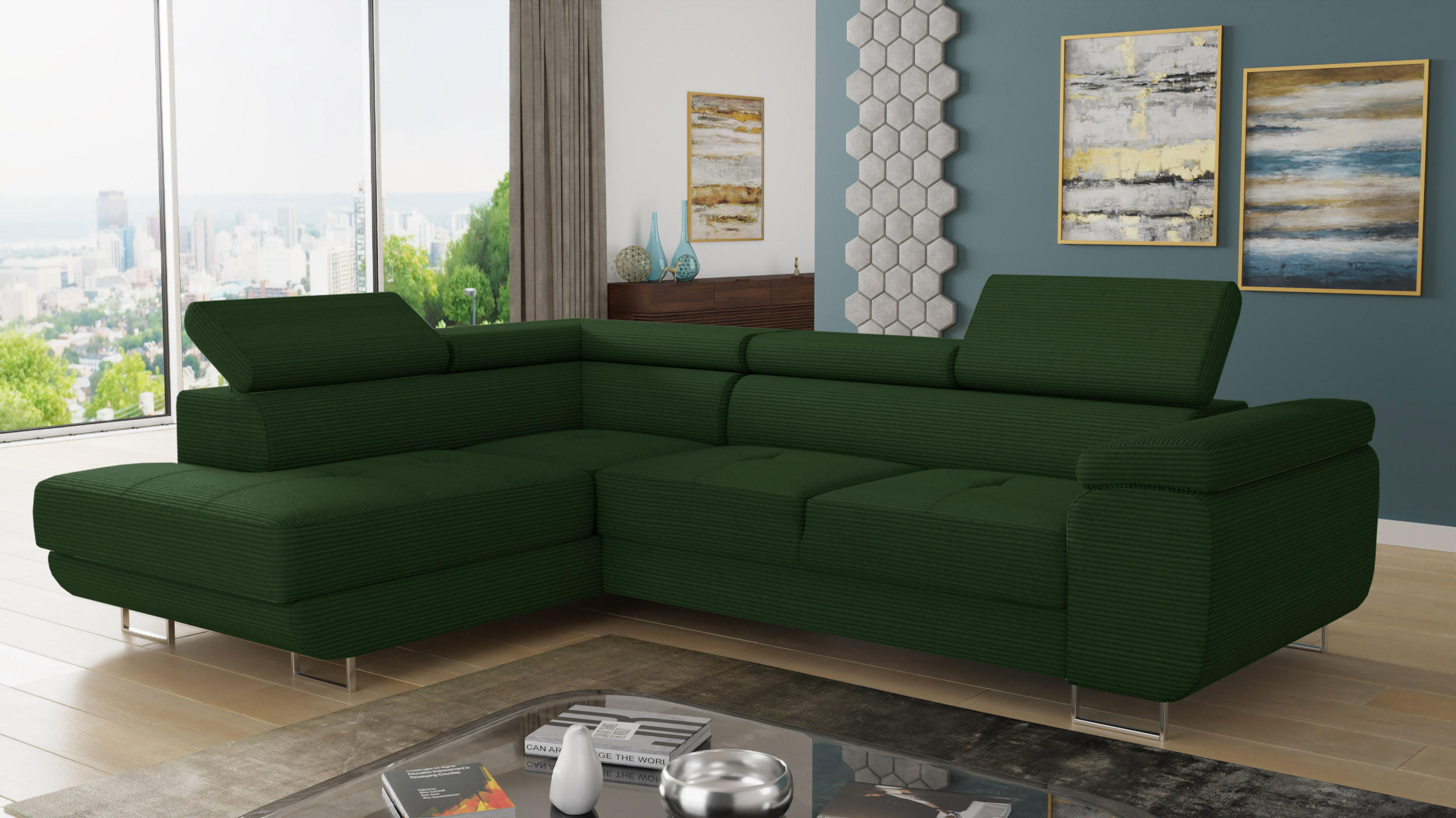 ECKSOFA Caris Cord, Seite: Links - Grün, Holz/Textil (273/203cm) - Sofnet