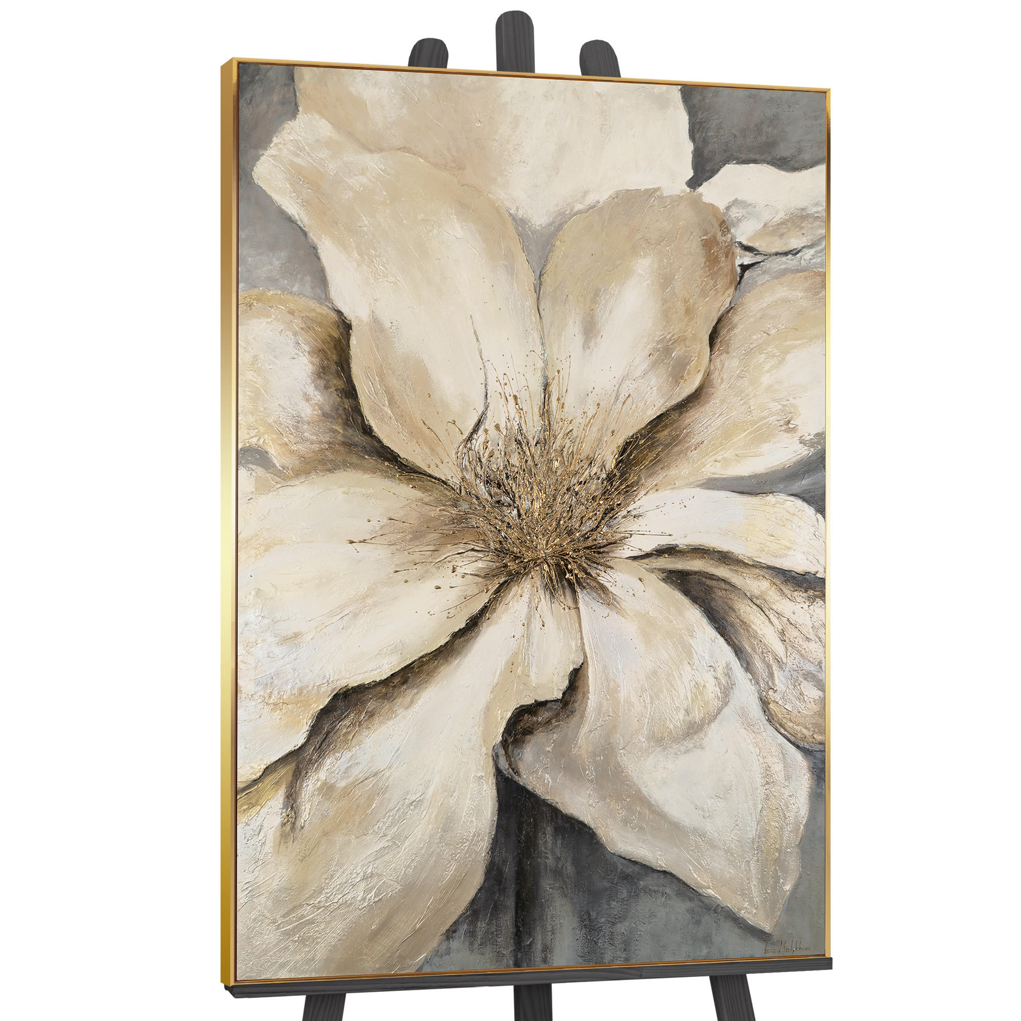 GEMÄLDE Goldene Blüte Schattenfugenrahmen Gold 140x100 cm - Goldfarben, Holz (140/100cm) - YS-art gallery