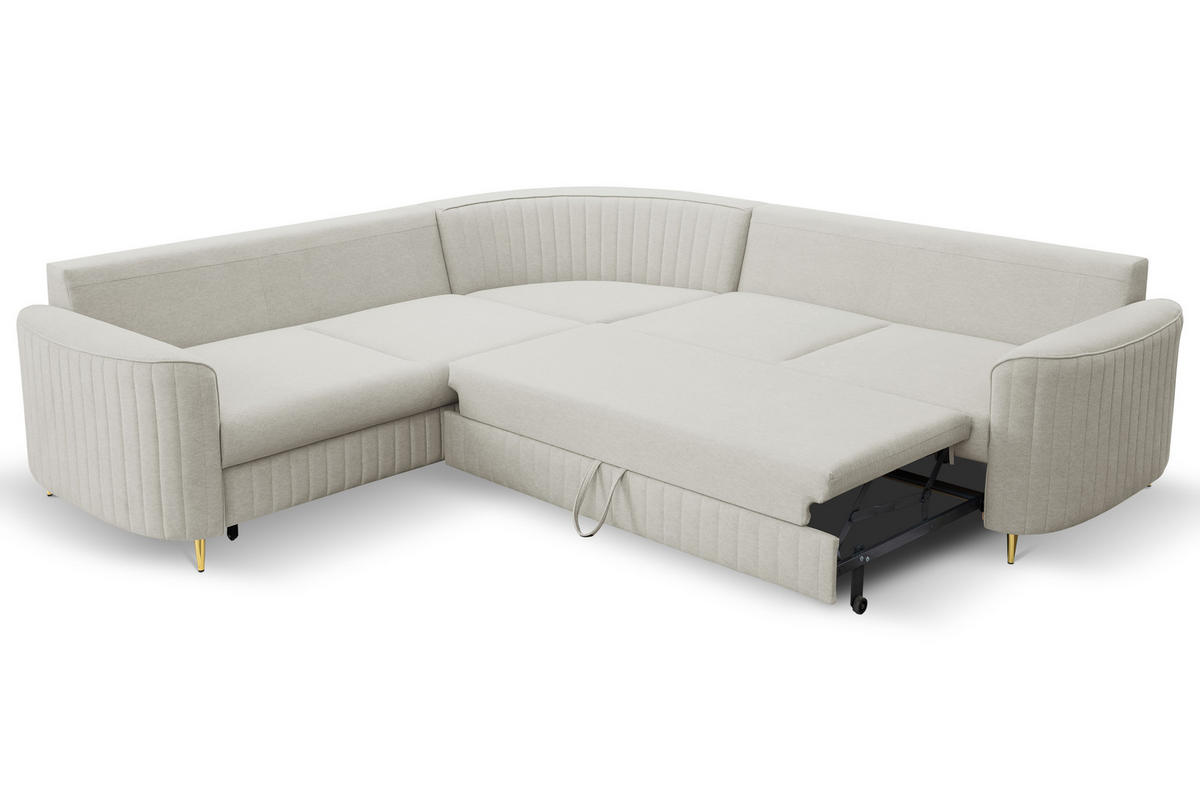 ECKSOFA LAREN, modernes Schlafsofa mit Stauraum, Plastikfüße, L-förmig, lose Rückenkissen freistehend, LINKS 251x252x85 cm Silver-coloured - Silberfarben, Holz/Textil (251/252cm) - DomoHome