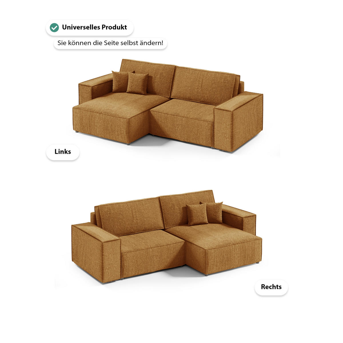 ECKSOFA Schlaffunktion Sekwana mini Braun - Braun, Textil (148/257cm) - Fedve