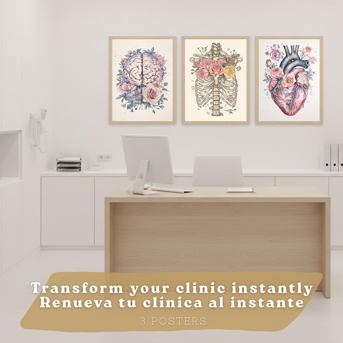POSTER Set aus 3 Neuronale Anatomie Drucke und Wandbilder mit Neuronen Synapsen und Gehirn Minimalistischer Floraler Stil Größe Rahmenlos A3 - Klar, Papier (29.7/42/3cm) - Nacnic