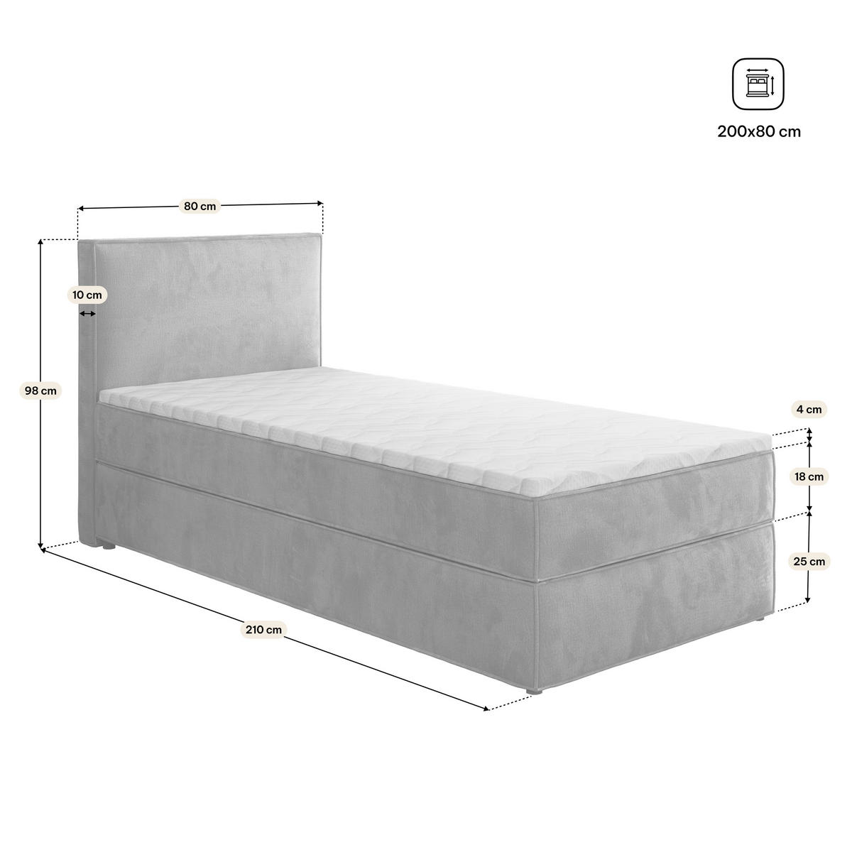 POSTEL Boxspring PELLIO 80x200 cm Černá - černá, kompozitní dřevo/textil (80/200cm) - MASSENO