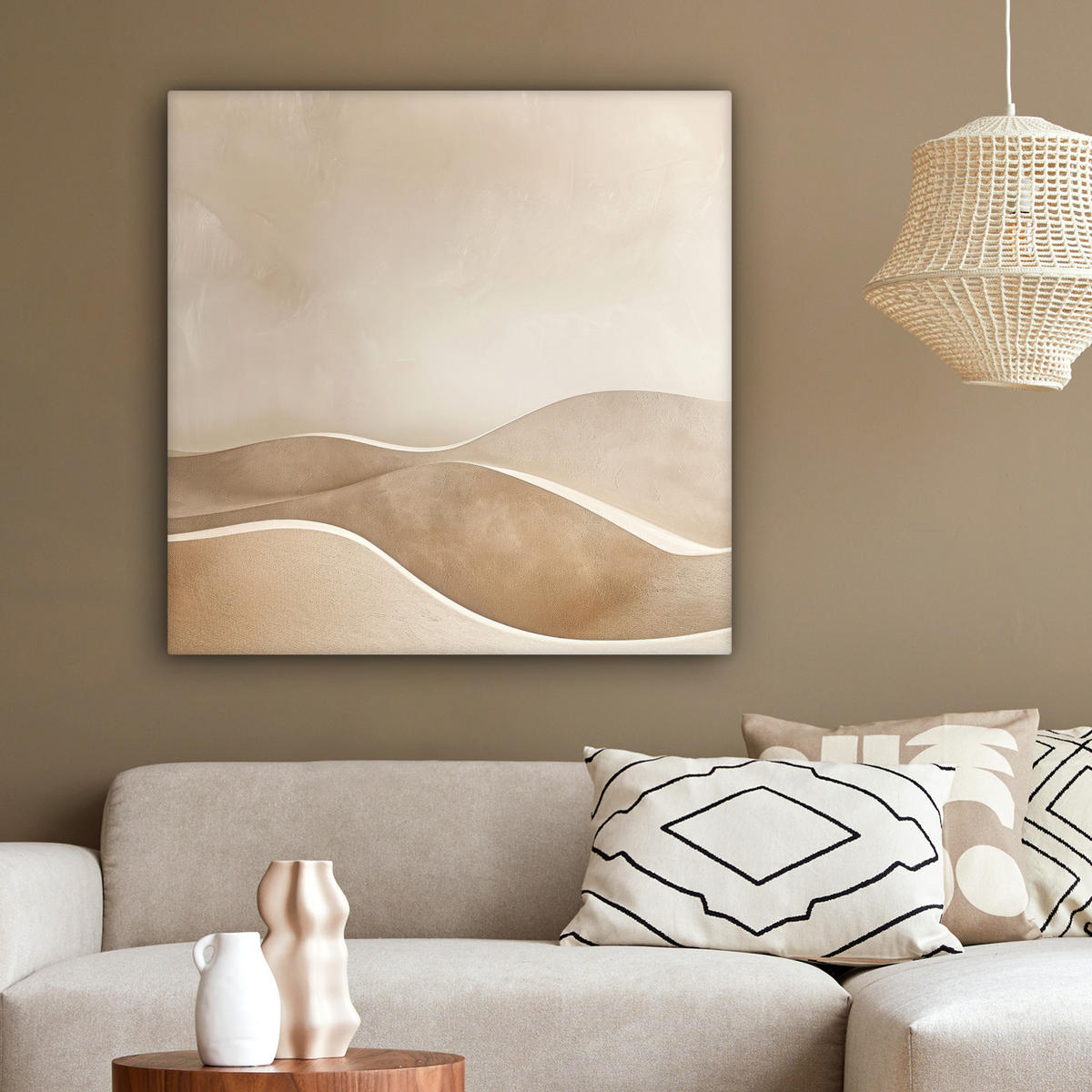 LEINWANDBILD Beige - Natur - Abstrakt - Modern 90x90 cm - Beige, Textil (90/90cm) - MuchoWow