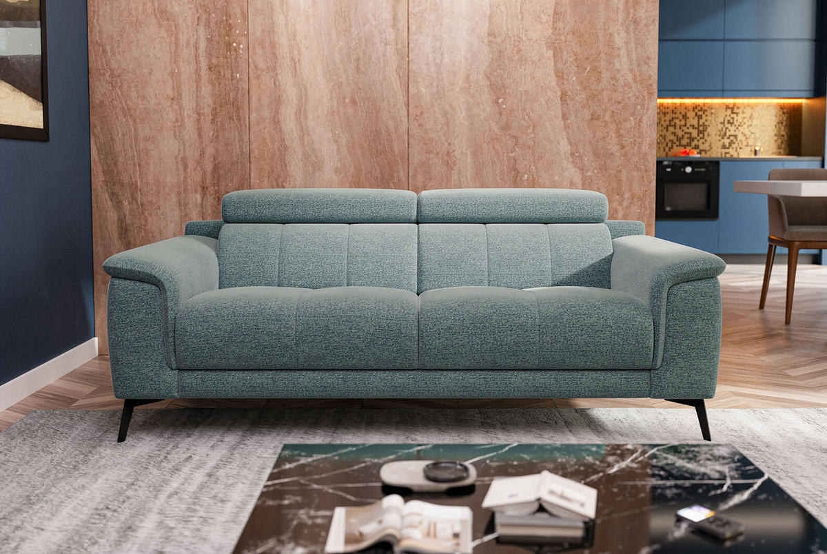 SOFA FIERO 3-Sitzer, mintgrün - Schwarz/Mintgrün, Holzwerkstoff/Textil (212/82/103cm) - Courtois Laville